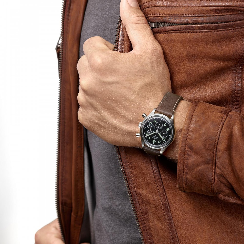 Longines Avigation BigEye L2.816.4.53.2 Αυτόματος χρονογράφος Τιτάνιο Καφέ δερμάτινο λουρί Μαύρο χρώμα καντράν