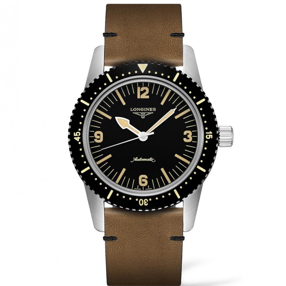 Longines Skin Diver L2.822.4.56.2 Καταδυτικό Ανοξείδωτο ατσάλι Αυτόματο Δερμάτινο καφέ λουρί Περιστρεφόμενη στεφάνη