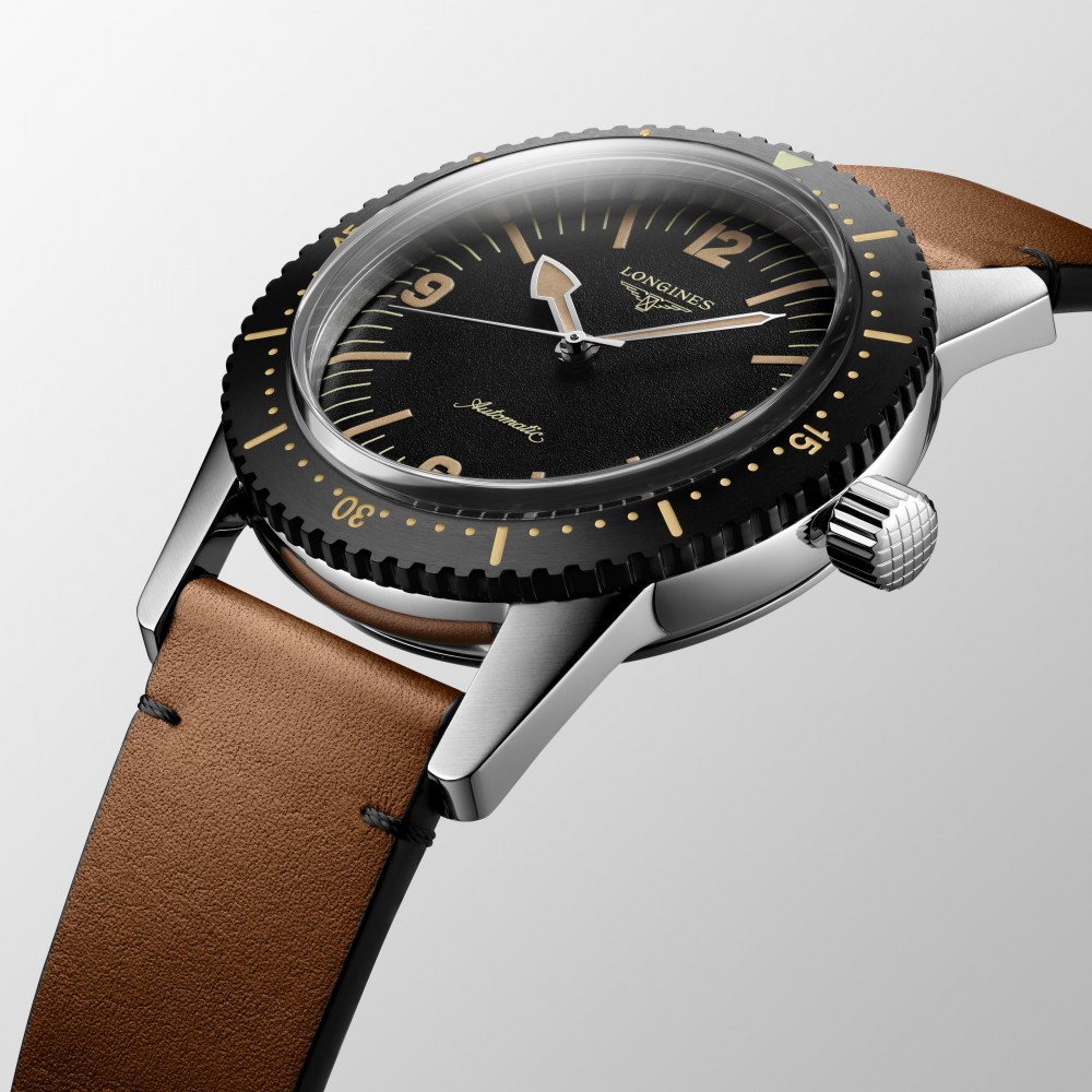 Longines Skin Diver L2.822.4.56.2 Καταδυτικό Ανοξείδωτο ατσάλι Αυτόματο Δερμάτινο καφέ λουρί Περιστρεφόμενη στεφάνη
