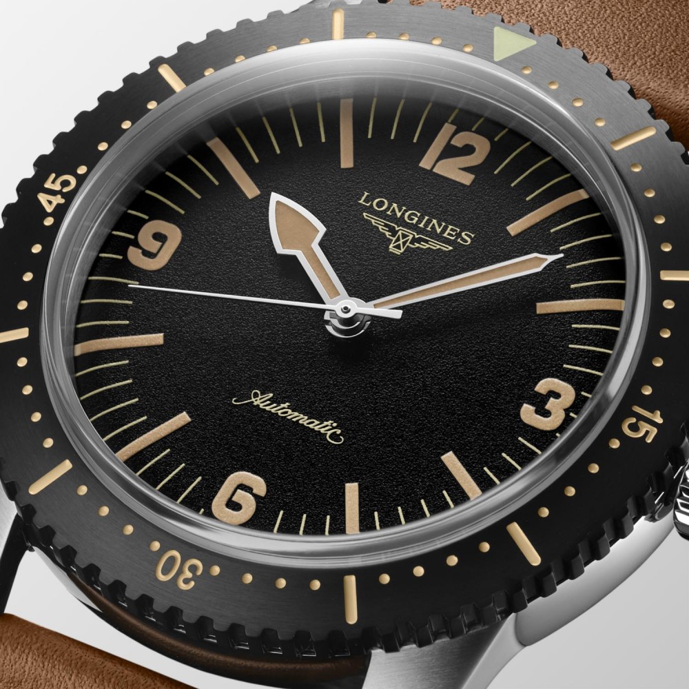 Longines Skin Diver L2.822.4.56.2 Καταδυτικό Ανοξείδωτο ατσάλι Αυτόματο Δερμάτινο καφέ λουρί Περιστρεφόμενη στεφάνη