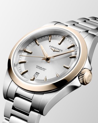 Longines Conquest L3.320.5.72.6 Αυτόματο Ανοξείδωτο ατσάλι Μπρασελέ Ασημί χρώμα καντράν Χρυσή στεφάνη 18 Καρατίων