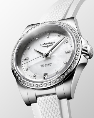 Longines Conquest L3.430.0.87.9  Αυτόματο Ανοξείδωτο ατσάλι Λευκό καουτσούκ λουρί Φίλντισι χρώμα καντράν Διαμάντια