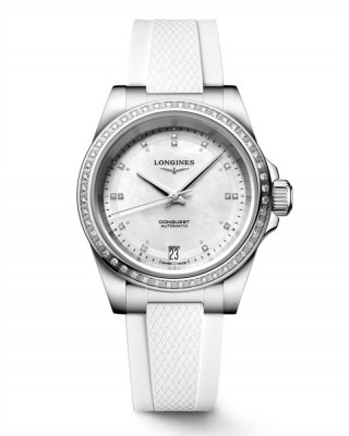 Longines Conquest L3.430.0.87.9  Αυτόματο Ανοξείδωτο ατσάλι Λευκό καουτσούκ λουρί Φίλντισι χρώμα καντράν Διαμάντια