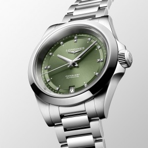 Longines Conquest L3.430.4.07.6 Automatic Stainless steel Bracelet Green color dial Diamonds