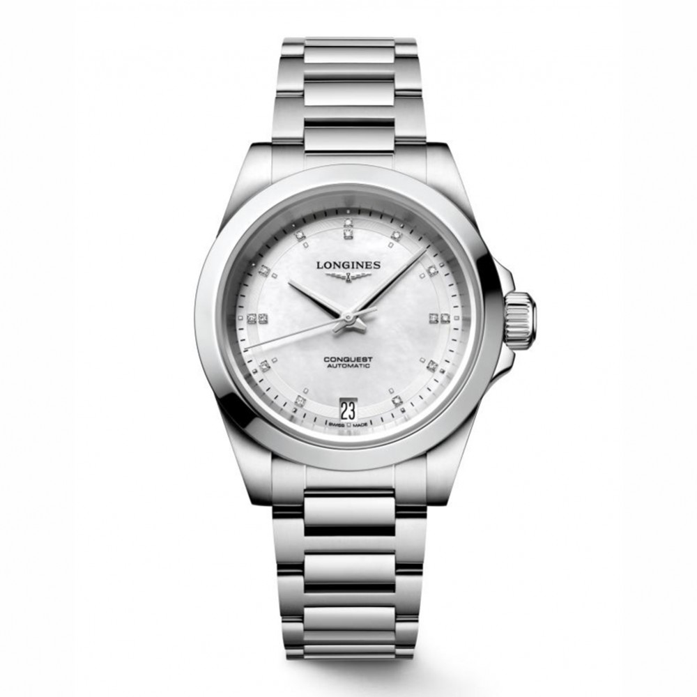 Longines Conquest L3.430.4.87.6  Αυτόματο Ανοξείδωτο ατσάλι Μπρασελέ Λευκό φίλντισι καντράν Διαμάντια