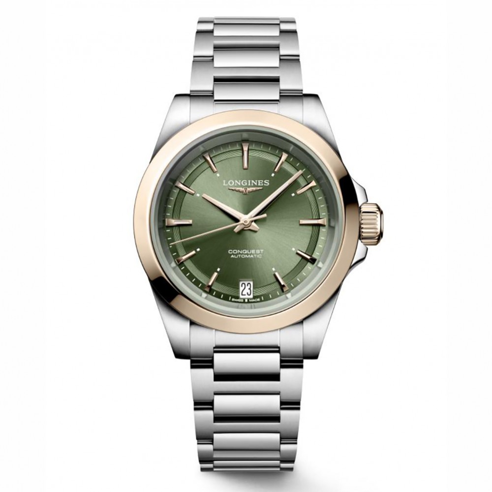 Longines Conquest L3.430.5.02.6 Αυτόματο Ανοξείδωτο ατσάλι Μπρασελέ Πράσινο χρώμα καντράν Χρυσή στεφάνη 18 Καρατίων