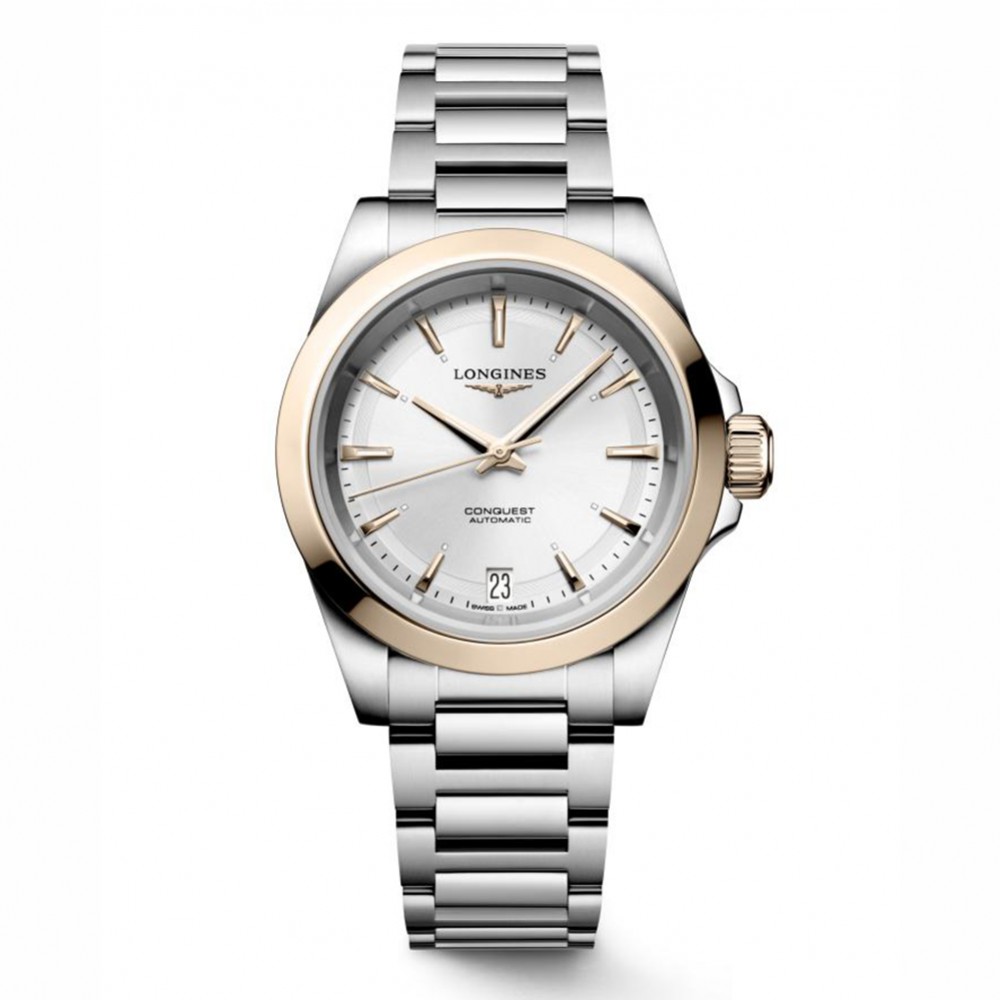 Longines Conquest L3.430.5.72.6 Αυτόματο Ανοξείδωτο ατσάλι Μπρασελέ Ασημί χρώμα καντράν Χρυσή στεφάνη 18 Καρατίων
