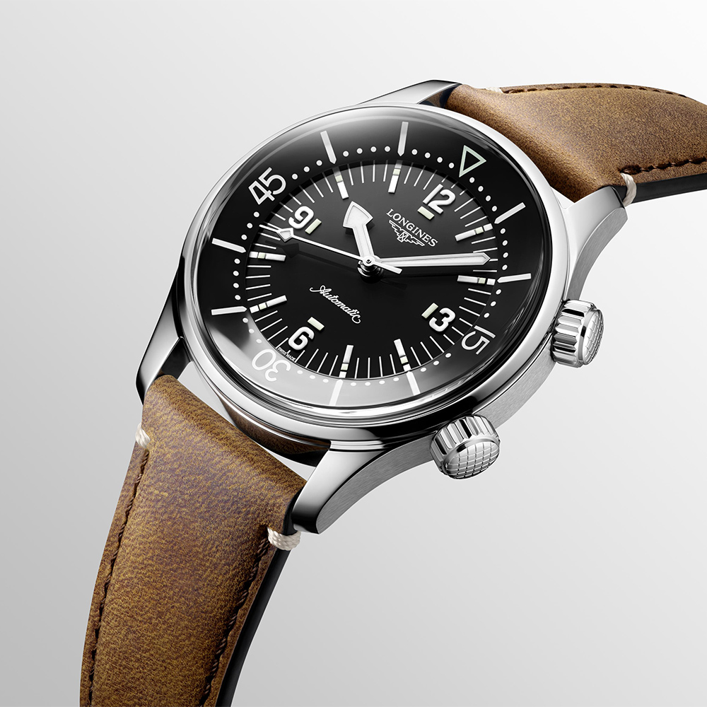 Longines Legend Diver L3.764.4.50.0 Καταδυτικό Ανοξείδωτο ατσάλι Αυτόματο Καφέ δερμάτινο λουρί Μαύρο χρώμα καντράν