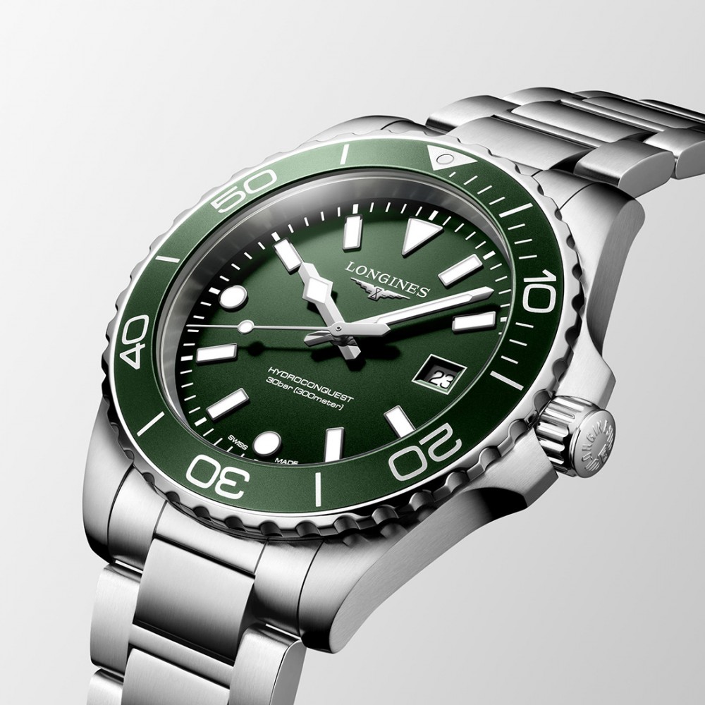 Longines HydroConquest L3.769.4.06.6 Quartz Ανοξείδωτο ατσάλι Μπρασελέ Πράσινο χρώμα καντράν