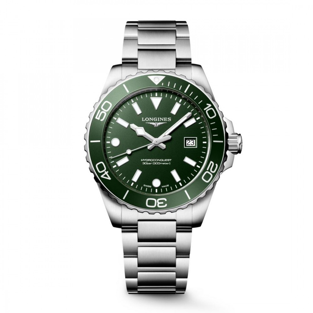 Longines HydroConquest L3.769.4.06.6 Quartz Ανοξείδωτο ατσάλι Μπρασελέ Πράσινο χρώμα καντράν