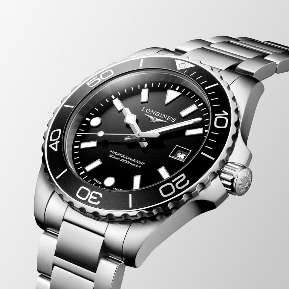 Longines HydroConquest L3.769.4.56.6 Quartz Ανοξείδωτο ατσάλι Μπρασελέ Μαύρο χρώμα καντράν