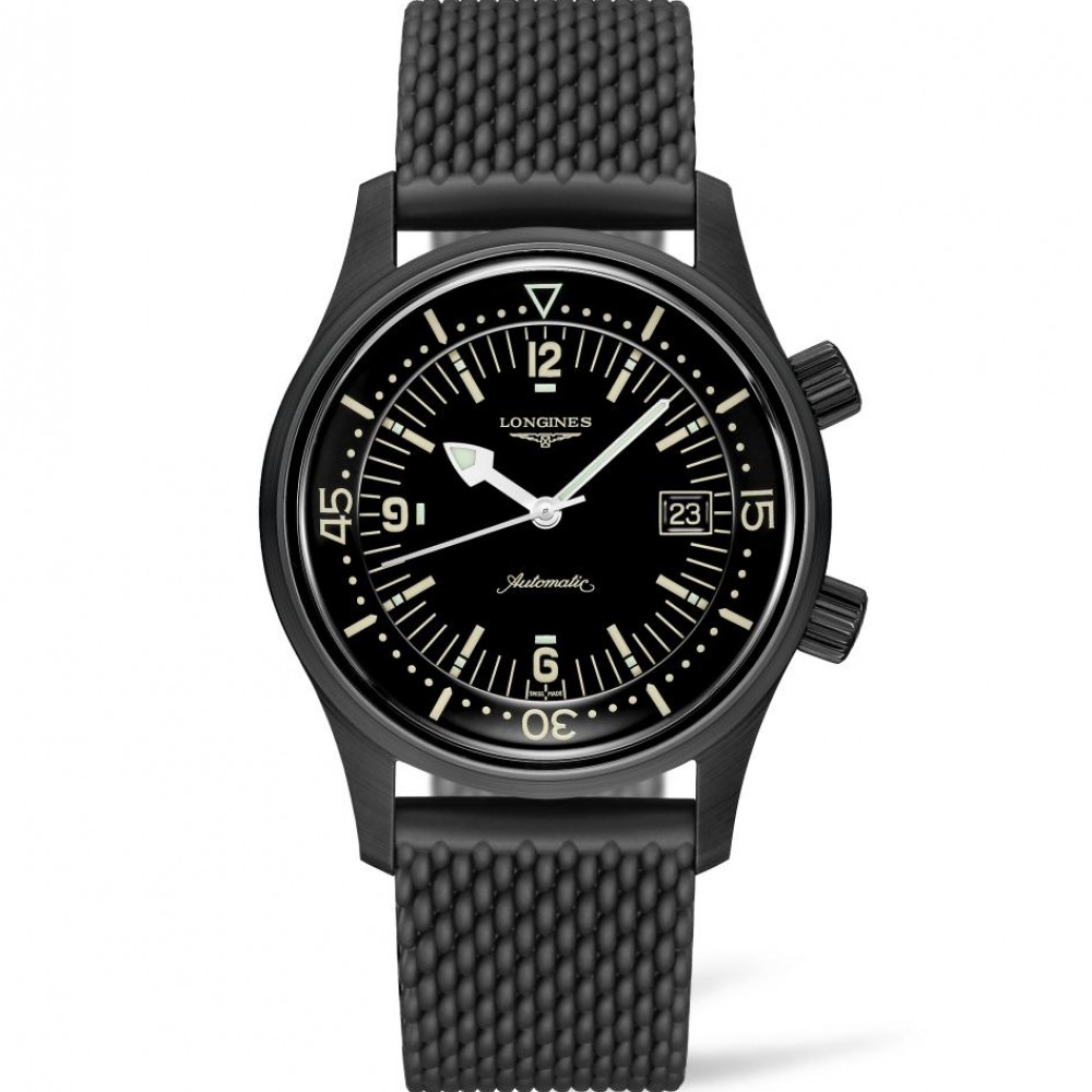 Longines Legend Diver L3.774.2.50.9 Καταδυτικό Ανοξείδωτο ατσάλι Αυτόματο Μαύρο καουτσούκ λουρί Μαύρο χρώμα καντράν