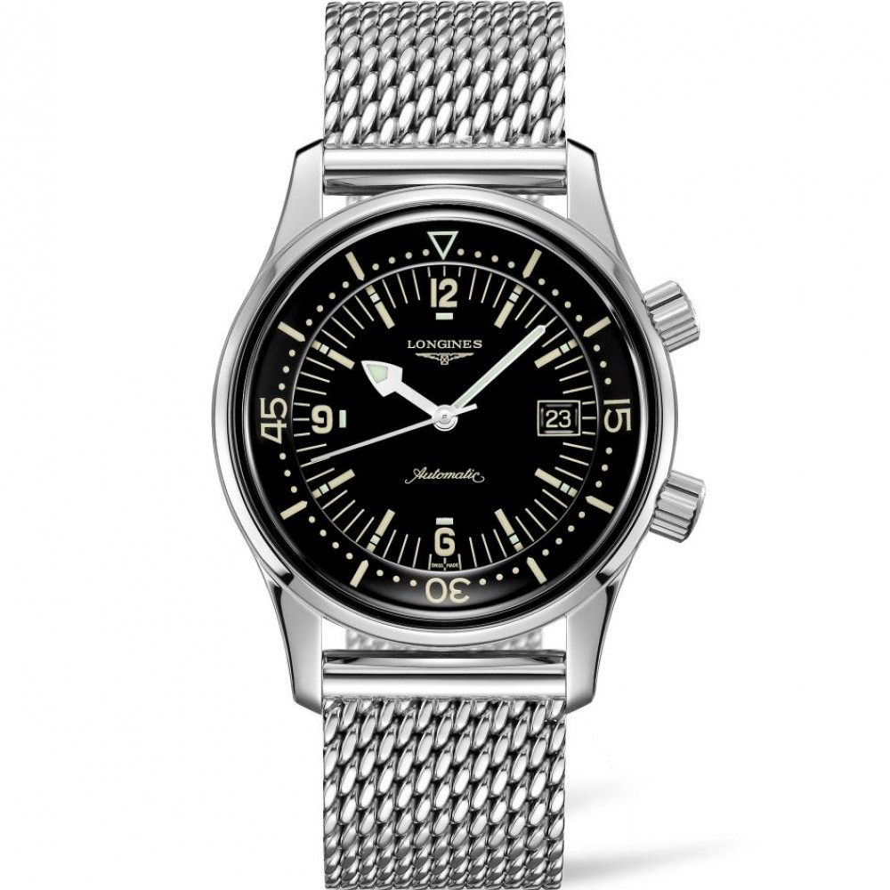 Longines Legend Diver L3.774.4.50.6 Καταδυτικό Ανοξείδωτο ατσάλι Αυτόματο Milanese bracelet Μαύρο χρώμα καντράν