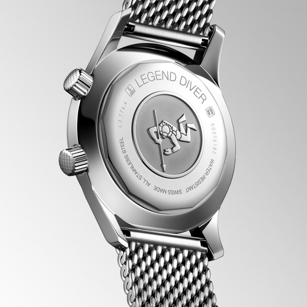 Longines Legend Diver L3.774.4.50.6 Καταδυτικό Ανοξείδωτο ατσάλι Αυτόματο Milanese bracelet Μαύρο χρώμα καντράν