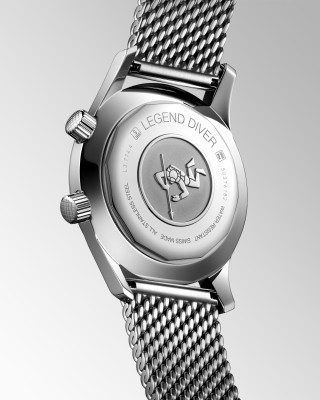 Longines Legend Diver L3.774.4.50.6 Καταδυτικό Ανοξείδωτο ατσάλι Αυτόματο Milanese bracelet Μαύρο χρώμα καντράν