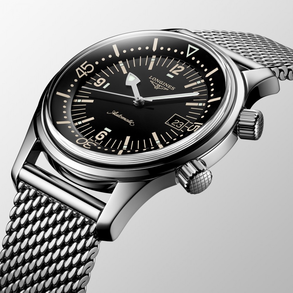 Longines Legend Diver L3.774.4.50.6 Καταδυτικό Ανοξείδωτο ατσάλι Αυτόματο Milanese bracelet Μαύρο χρώμα καντράν