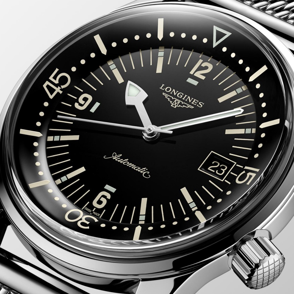 Longines Legend Diver L3.774.4.50.6 Καταδυτικό Ανοξείδωτο ατσάλι Αυτόματο Milanese bracelet Μαύρο χρώμα καντράν