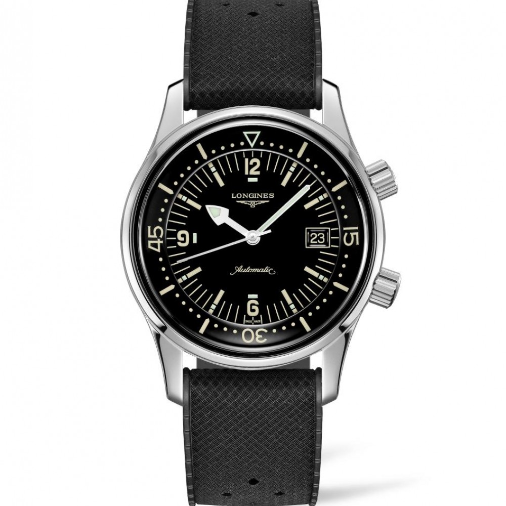 Longines Legend Diver L3.774.4.50.9 Καταδυτικό Ανοξείδωτο ατσάλι Αυτόματο Μαύρο καουτσούκ λουρί Μαύρο χρώμα καντράν