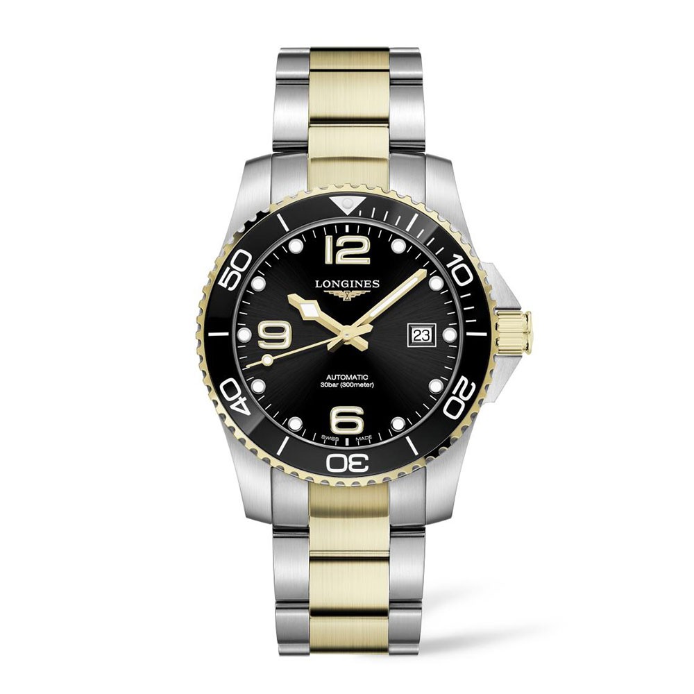 Longines HydroConquest L3.781.3.56.7 Αυτόματο Ανοξείδωτο ατσάλι Διμεταλλικό Μπρασελέ Κεραμική στεφάνη Μαύρο χρώμα καντράν