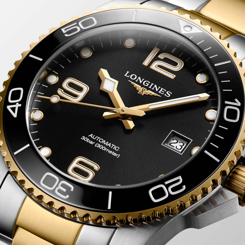 Longines HydroConquest L3.781.3.56.7 Αυτόματο Ανοξείδωτο ατσάλι Διμεταλλικό Μπρασελέ Κεραμική στεφάνη Μαύρο χρώμα καντράν