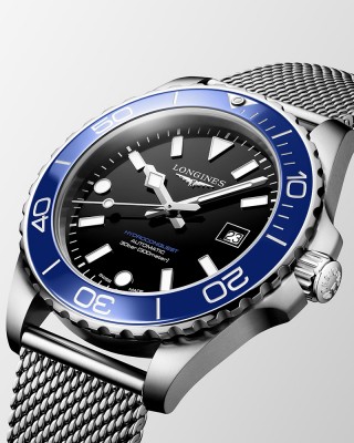 Longines HydroConquest L3.788.4.90.6 Αυτόματο Ανοξείδωτο ατσάλι Milanese Μπρασελέ Μαύρο χρώμα καντράν