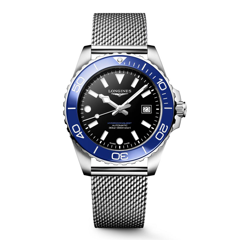 Longines HydroConquest L3.788.4.90.6 Αυτόματο Ανοξείδωτο ατσάλι Milanese Μπρασελέ Μαύρο χρώμα καντράν