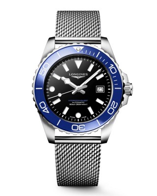 Longines HydroConquest L3.788.4.90.6 Αυτόματο Ανοξείδωτο ατσάλι Milanese Μπρασελέ Μαύρο χρώμα καντράν