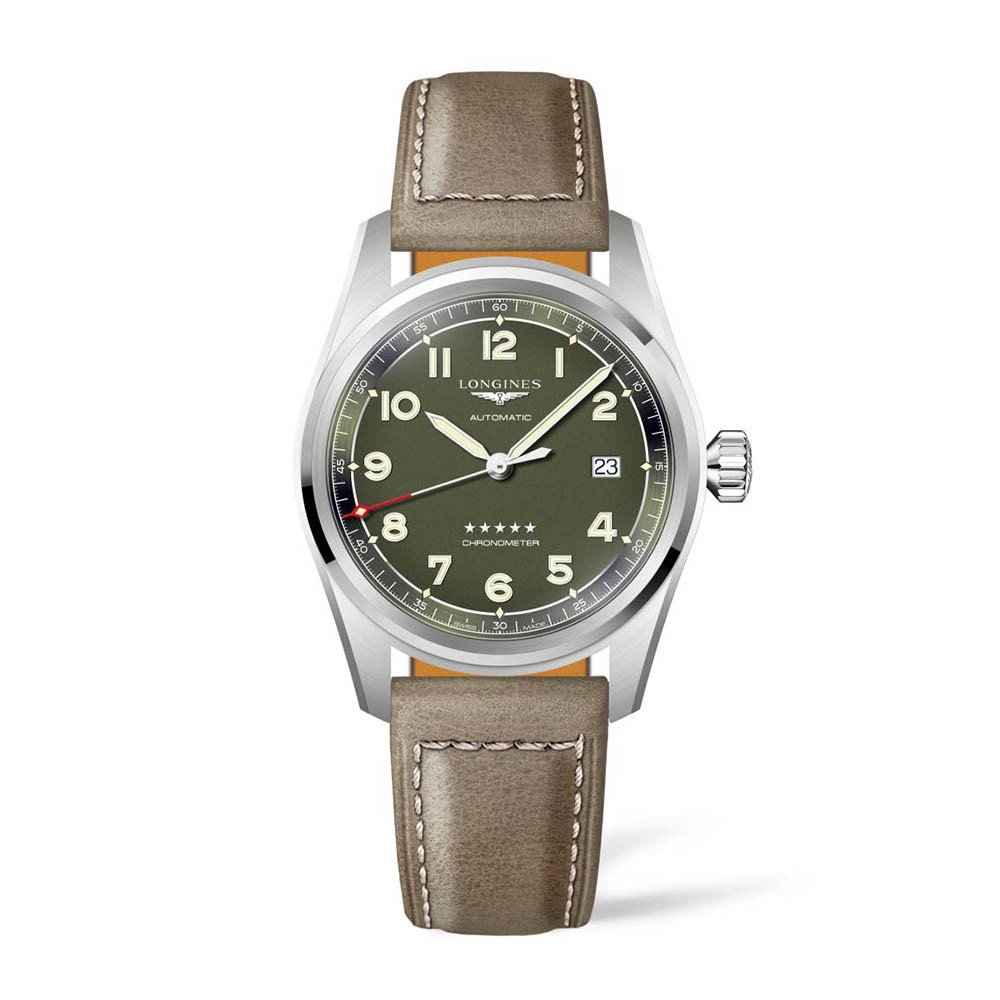 Longines Spirit L3.810.4.03.2 Αυτόματος Ανοξείδωτο ατσάλι Καφέ δερμάτινο λουρί Πράσινο ματ χρώμα καντράν