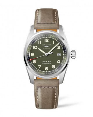 Longines Spirit L3.810.4.03.2 Αυτόματος Ανοξείδωτο ατσάλι Καφέ δερμάτινο λουρί Πράσινο ματ χρώμα καντράν