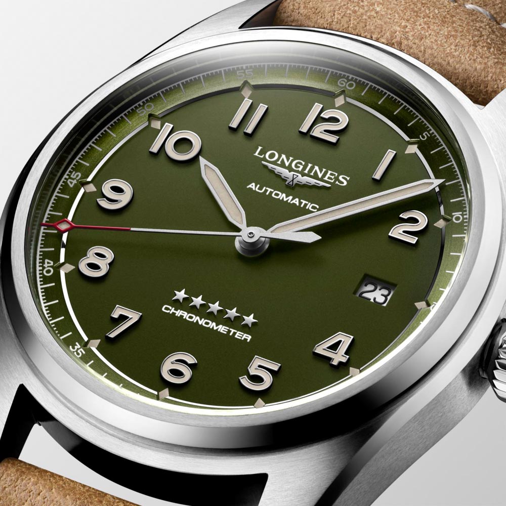 Longines Spirit L3.810.4.03.2 Αυτόματος Ανοξείδωτο ατσάλι Καφέ δερμάτινο λουρί Πράσινο ματ χρώμα καντράν