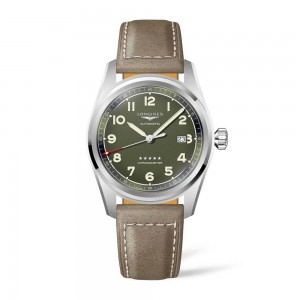Longines Spirit L3.811.4.03.2 Automatic Stainless steel Brown leather strap Green mat color dial
