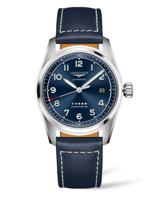 Longines Spirit L3.811.4.93.0  Αυτόματος χρονογράφος Ανοξείδωτο ατσάλι Δερμάτινο λουρί μπλε χρώματος Μπλε χρώμα καντράν