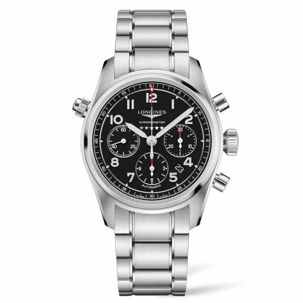 LONGINES Spirit L3.820.4.93.6 Αυτόματος χρονογράφος Ανοξείδωτο ατσάλι Μπρασελέ Μαύρο χρώμα καντράν