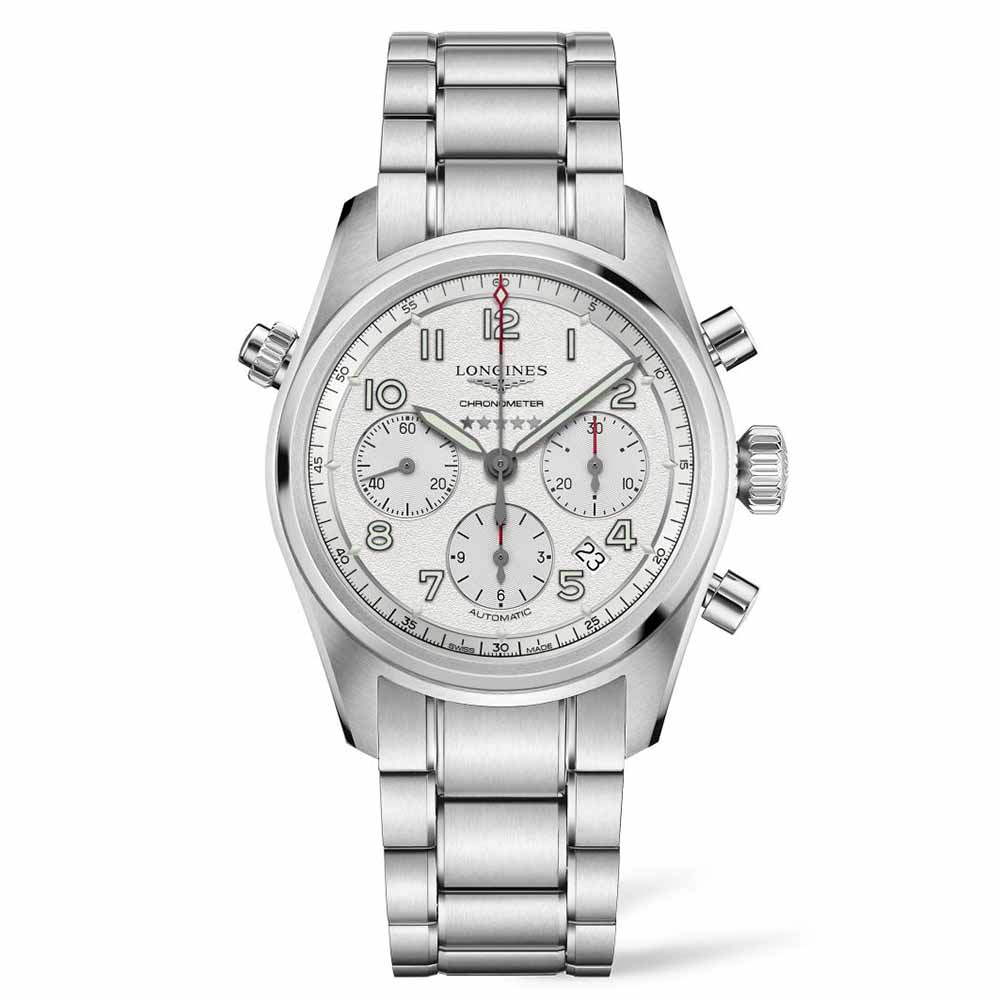 LONGINES Spirit L3.820.4.73.6 Αυτόματος χρονογράφος Ανοξείδωτο ατσάλι Μπρασελέ Λευκό χρώμα καντράν
