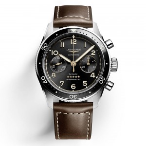 Longines Spirit Flyback L3.821.4.53.2 Automatic Stainless steel Brown color leather strap Black color dial Ceramic bezel