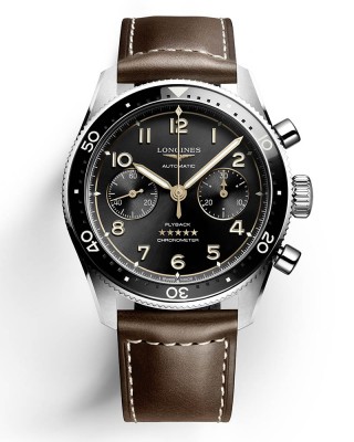 Longines Spirit Flyback L3.821.4.53.2 Αυτόματο Ανοξείδωτο ατσάλι Δερμάτινο λουρί καφε χρώματος Μαύρο χρώμα καντράν Κεραμική στεφάνη