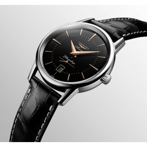 Longines Flagship Heritage L4.795.4.58.0 Αυτόματο Ανοξείδωτο ατσάλι Μαύρο δερμάτινο λουρί