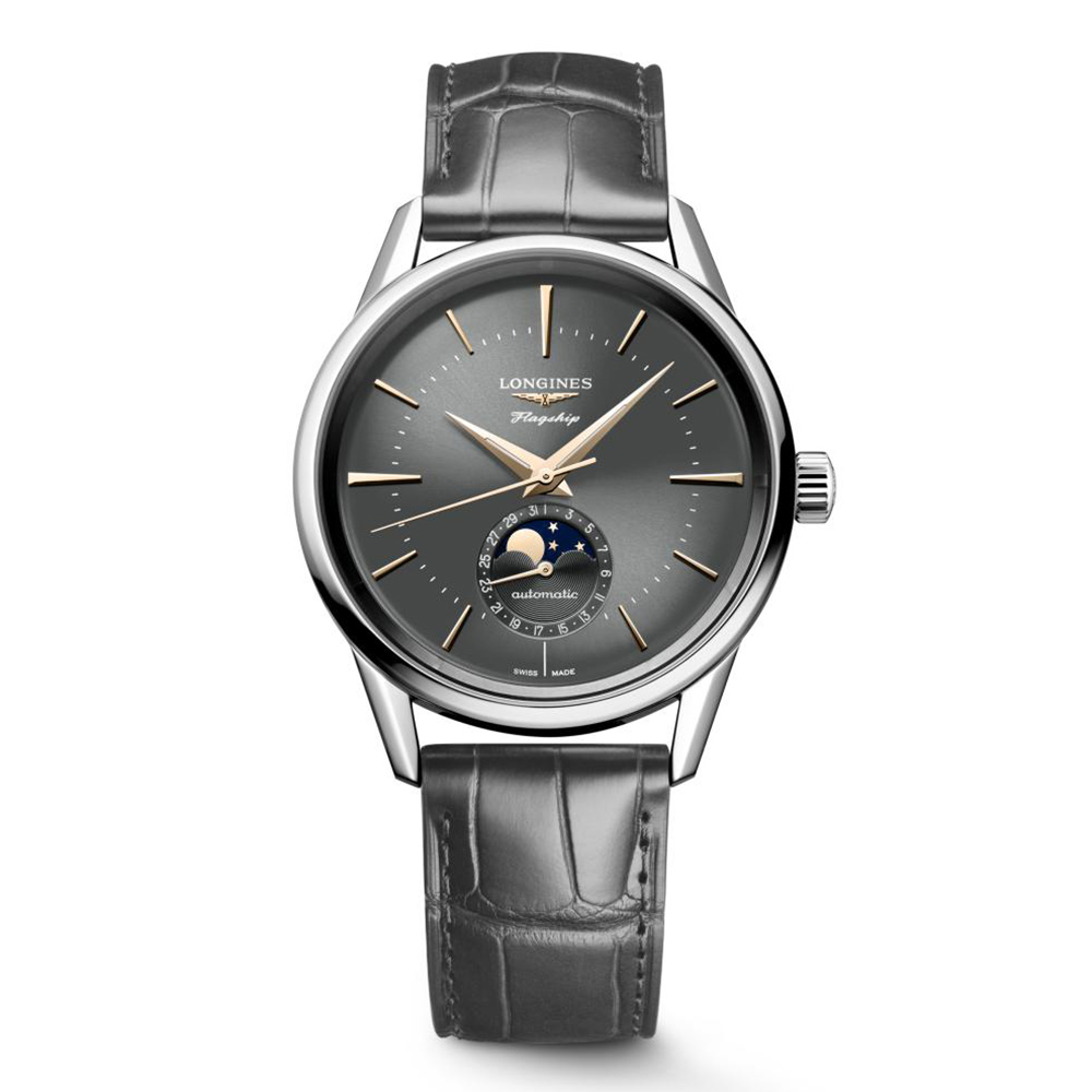Longines Flagship Heritage L4.815.4.52.2 Αυτόματο Ανοξείδωτο ατσάλι Μαύρο δερμάτινο λουρί Μαύρο χρωμά καντράν