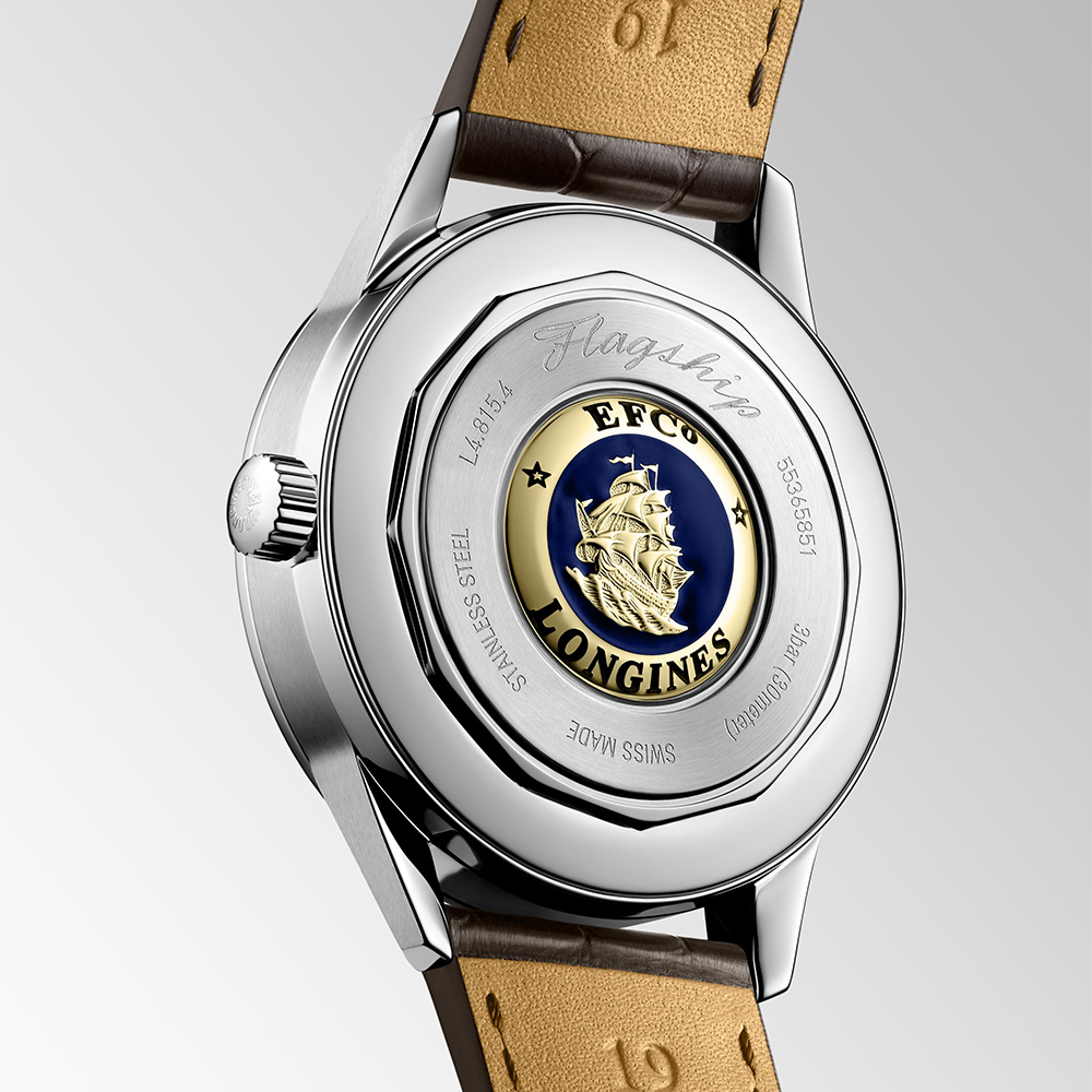 Longines Flagship Heritage L4.815.4.78.2 Αυτόματο Ανοξείδωτο ατσάλι Καφέ δερμάτινο λουρί Ασημί χρωμά καντράν