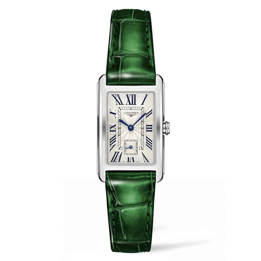 Longines DolceVita L5.512.4.71.A Quartz Ανοξείδωτο ατσάλι Δερμάτινο λουρί πράσινου χρώματος Λευκό χρώμα καντράν Λατινική αρίθμηση