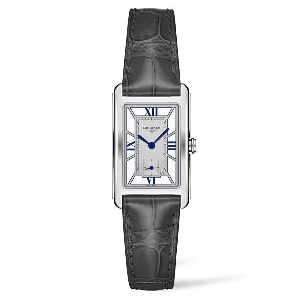 Longines DolceVita L5.512.4.75.2 Quartz Ανοξείδωτο ατσάλι Δερμάτινο λουρί μαύρου χρώματος Λευκό χρώμα καντράν Λατινική αρίθμηση
