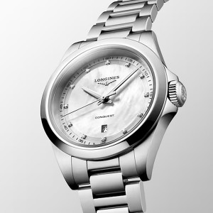 Longines Conquest L3.350.4.87.6 Quartz Ανοξείδωτο ατσάλι Μπρασελέ Λευκό φίλντισι καντράν Διαμάντια