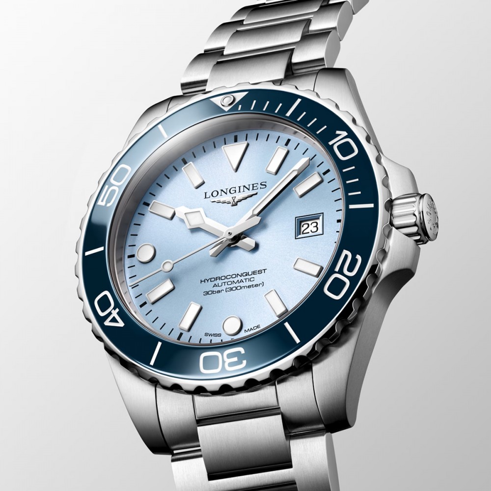 Longines HydroConquest L3.788.4.98.6 Αυτόματο Ανοξείδωτο ατσάλι Μπρασελέ Μπλε του πάγου χρώμα καντράν Κεραμική στεφάνη