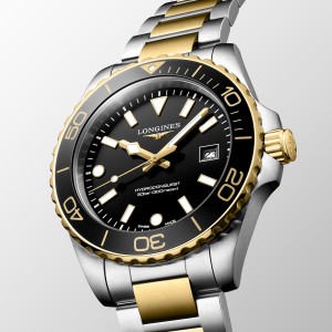 Longines HydroConquest L3.769.3.56.7 Quartz Ανοξείδωτο ατσάλι Διμεταλλικό Μπρασελέ Μαύρο χρώμα καντράν