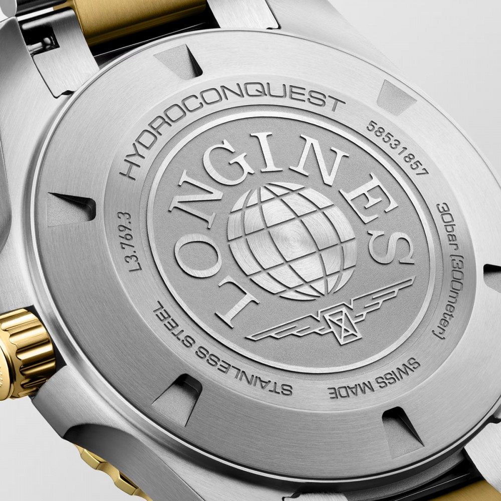 Longines HydroConquest L3.769.3.56.7 Quartz Ανοξείδωτο ατσάλι Διμεταλλικό Μπρασελέ Μαύρο χρώμα καντράν