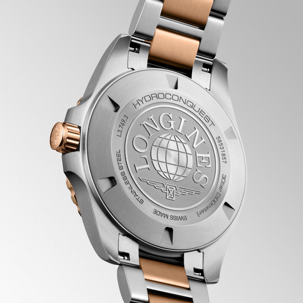Longines HydroConquest L3.769.3.58.7 Quartz Ανοξείδωτο ατσάλι Διμεταλλικό Μπρασελέ Μαύρο χρώμα καντράν
