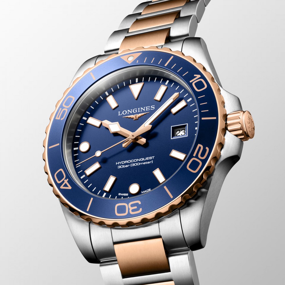 Longines HydroConquest L3.769.3.98.7 Quartz Ανοξείδωτο ατσάλι Διμεταλλικό Μπρασελέ Μπλε χρώμα καντράν