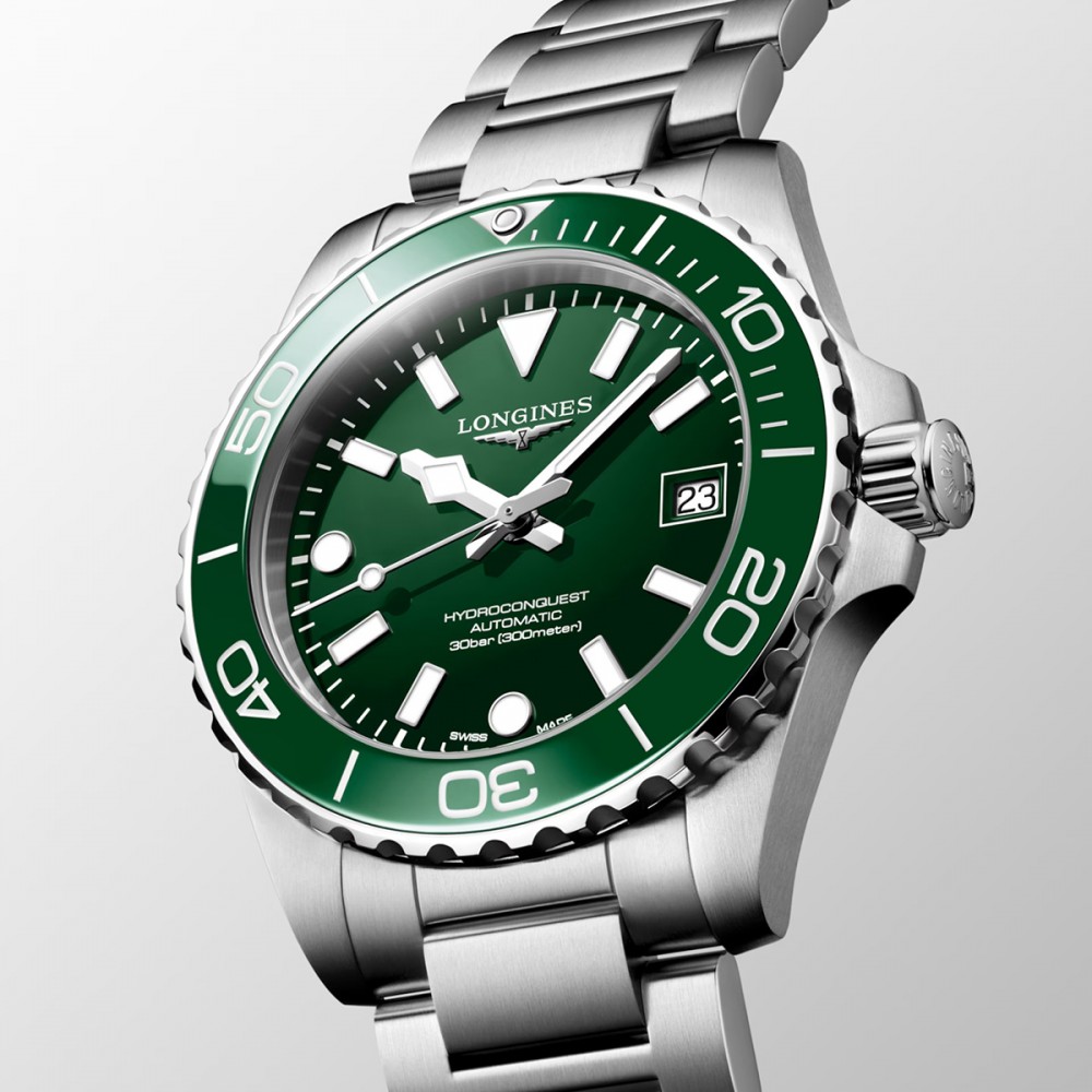 Longines HydroConquest L3.779.4.06.6 Αυτόματο Ανοξείδωτο ατσάλι Μπρασελέ Πράσινο χρώμα καντράν Κεραμική στεφάνη