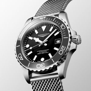 Longines HydroConquest L3.779.4.70.6 Αυτόματο Ανοξείδωτο ατσάλι Milanese Μπρασελέ Μαύρο χρώμα καντράν