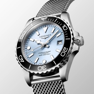 Longines HydroConquest L3.779.4.99.6 Αυτόματο Ανοξείδωτο ατσάλι Milanese Μπρασελέ Μπλε πάγου χρώμα καντράν